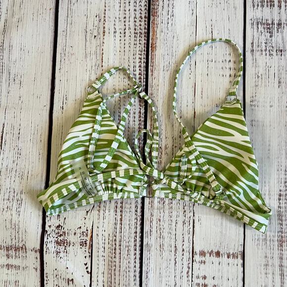 Shein Green & White Zebra Print Bikini Top Size Medium Pre-Loved - Picture 2 of 6